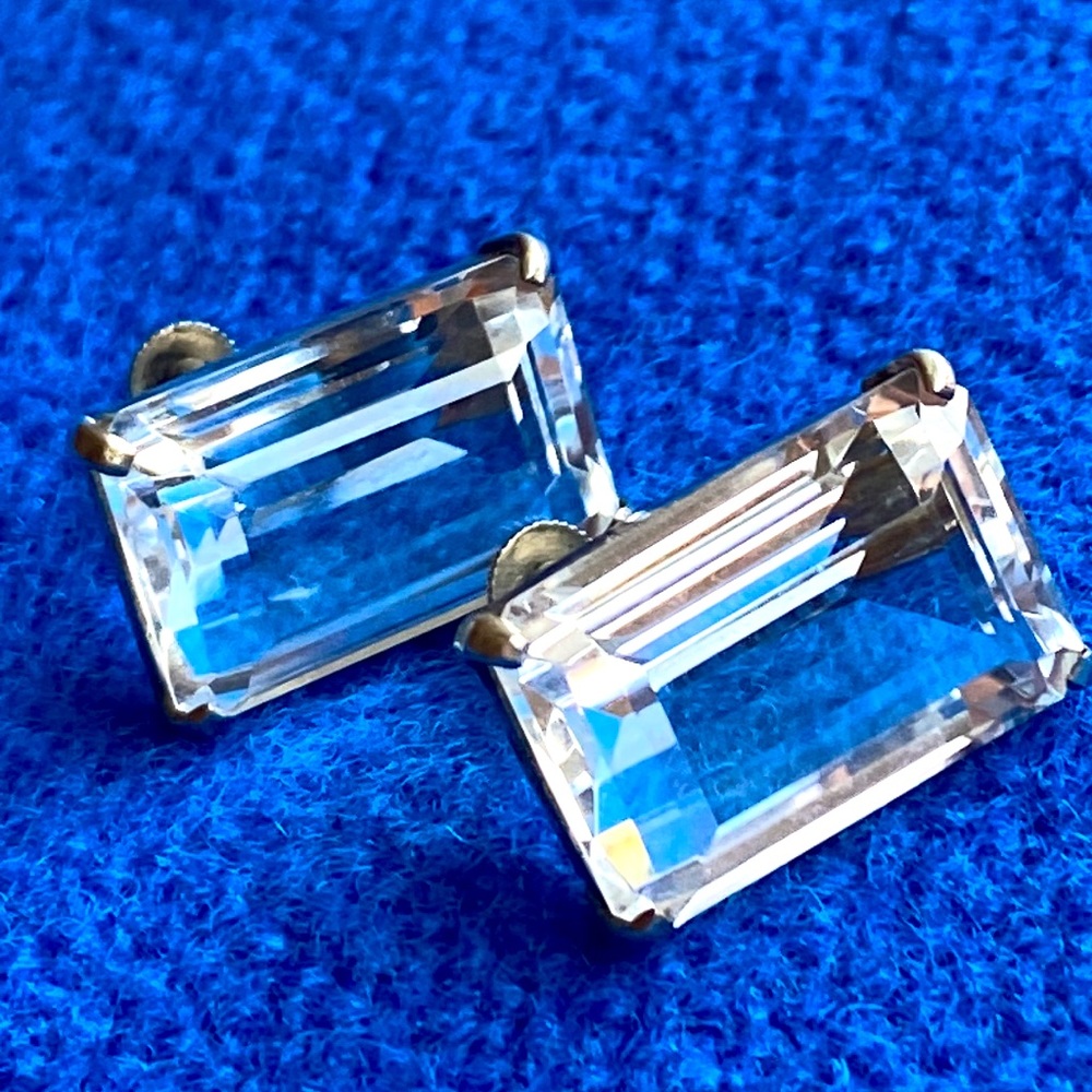 Antique Art Deco sterling silver Quartz Rock Crystal screw back Japan earrings